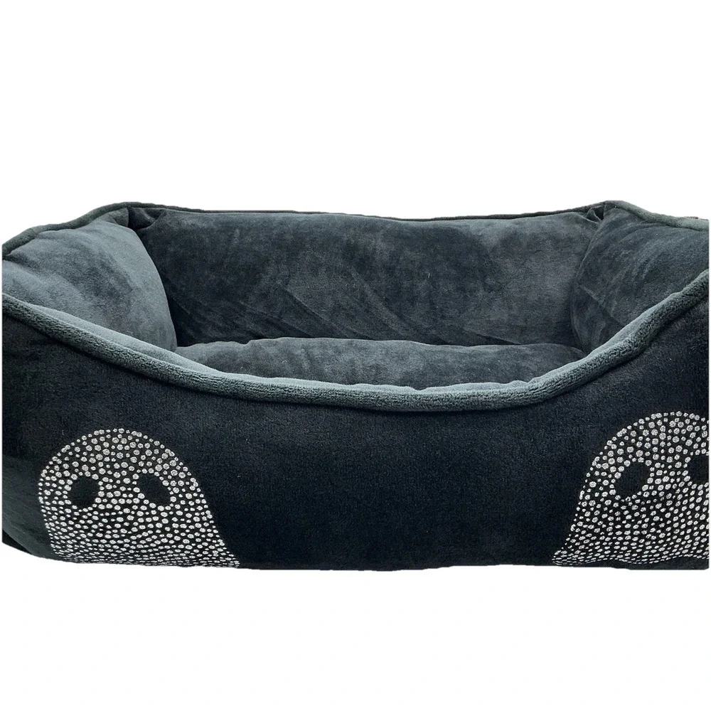 Tricks For Treats Pet Bed Black Velour Silver Ghosts Halloween Gothic 20x16x7
